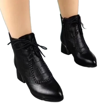 Ženske Martin čizme s oštrim nosom, fleece podstava, PU gornji dio, srednje visoka pet 3–5 cm, bočni zip, jednobojne