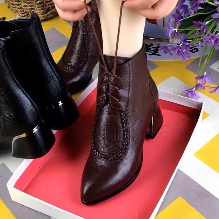 Ženske Martin čizme s oštrim nosom, fleece podstava, PU gornji dio, srednje visoka pet 3–5 cm, bočni zip, jednobojne
