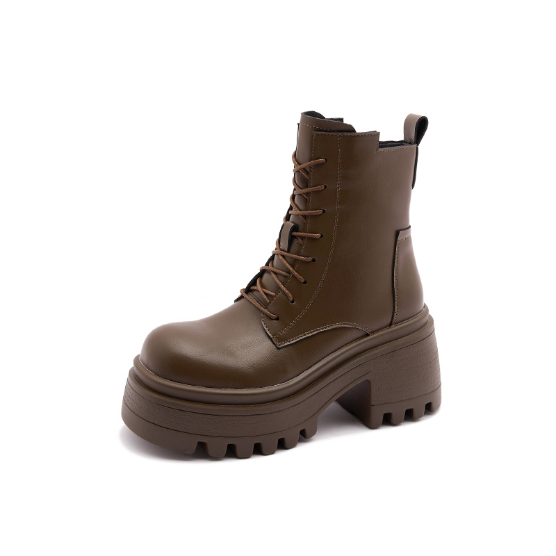 Ženske Martin čizme s kožnim gornjim dijelom, okrugli zaobljeni vrh, debeli pet 6-8 cm