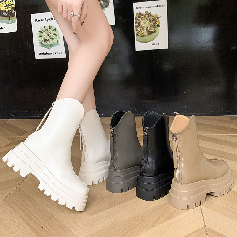 Ženske čizme s debelim potplatom, britanskog stila, kvadratni potpetica 3–5 cm, PU gornji dio, gumeni potplat, stražnji zatvarač, zima i jesen