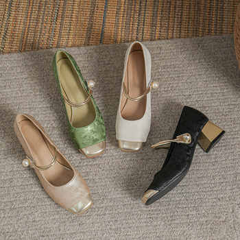 Γυναικεία παπούτσια Mary Jane, τετράγωνη μύτη, υλικό επάνω: super fiber, υλικό εσωτερικό: super fiber, μεσαίο τακούνι (3–6 εκ), σόλα από καουτσούκ