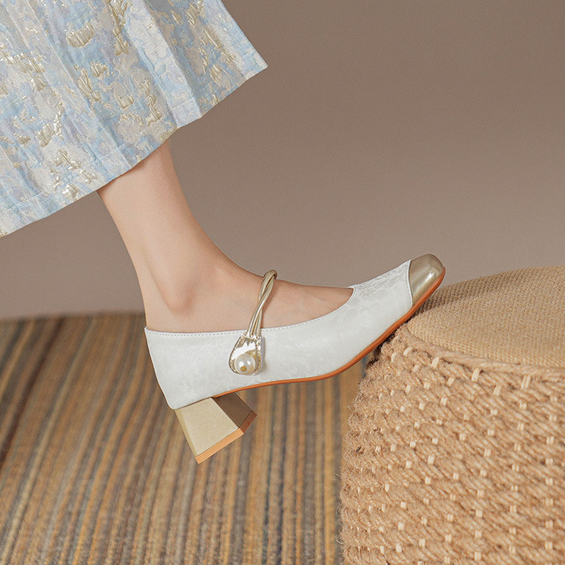 Γυναικεία παπούτσια Mary Jane, τετράγωνη μύτη, υλικό επάνω: super fiber, υλικό εσωτερικό: super fiber, μεσαίο τακούνι (3–6 εκ), σόλα από καουτσούκ