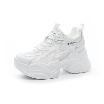 Γυναικεία καθημερινά παπούτσια τύπου dad sneakers με μαλακό δέρμα επάνω μέρος, mesh εσωτερικό, χαμηλός κορμός, πλατφόρμα 6–8 εκ, PU σόλα