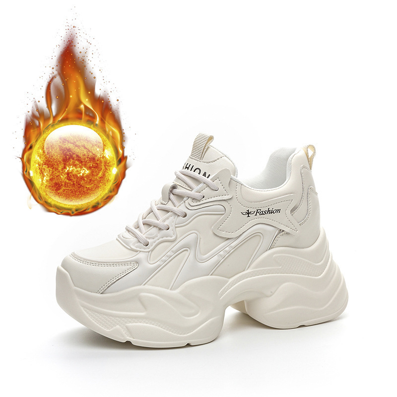 Γυναικεία καθημερινά παπούτσια τύπου dad sneakers με μαλακό δέρμα επάνω μέρος, mesh εσωτερικό, χαμηλός κορμός, πλατφόρμα 6–8 εκ, PU σόλα