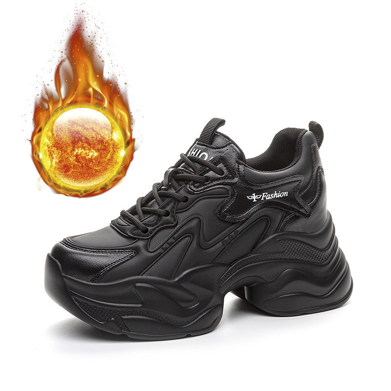 Γυναικεία καθημερινά παπούτσια τύπου dad sneakers με μαλακό δέρμα επάνω μέρος, mesh εσωτερικό, χαμηλός κορμός, πλατφόρμα 6–8 εκ, PU σόλα