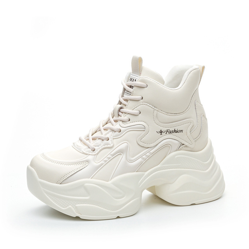 Γυναικεία καθημερινά παπούτσια τύπου dad sneakers με μαλακό δέρμα επάνω μέρος, mesh εσωτερικό, χαμηλός κορμός, πλατφόρμα 6–8 εκ, PU σόλα