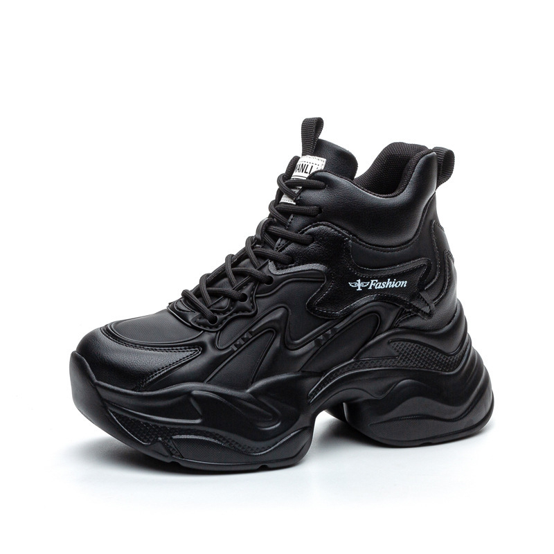 Γυναικεία καθημερινά παπούτσια τύπου dad sneakers με μαλακό δέρμα επάνω μέρος, mesh εσωτερικό, χαμηλός κορμός, πλατφόρμα 6–8 εκ, PU σόλα