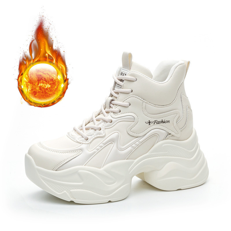 Γυναικεία καθημερινά παπούτσια τύπου dad sneakers με μαλακό δέρμα επάνω μέρος, mesh εσωτερικό, χαμηλός κορμός, πλατφόρμα 6–8 εκ, PU σόλα