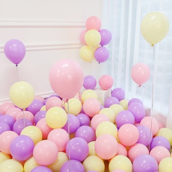 Комплект от 25-сантиметрови цветни латексови балони за декорация на рожден ден, включващи елегантни балони с форма на макарон.