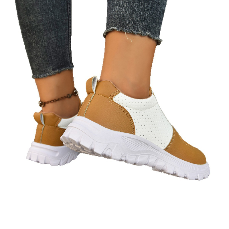 Casual cipele s prednjim zatvaračem, zaobljeni vrh, PU gornji dio, prugasti uzorak, niski klin 3–5 cm