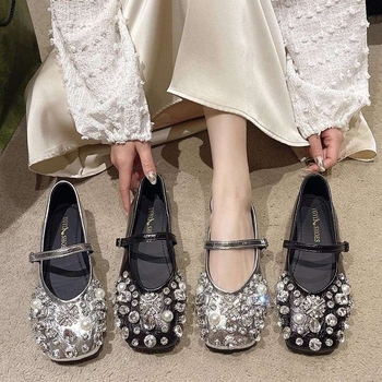 Naistele Mary Jane jalanõud - Korea stiil, 2025. aasta kevad, kanepikangas >95%, kleepimisega konstruktsioon