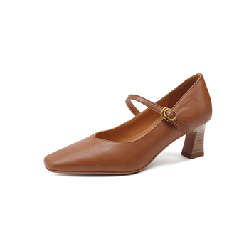 Dámske Mary Jane topánky, Štvorcový nos, Vrchnok z ovčej kože, Hrubý podpätok, Výška podpätku 3–6 cm