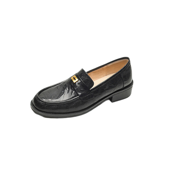 Ženske kožne loaferice s okruglim vrhom, slip-on, retro francusko-britanski stil, debeli pet, gumeni potplat
