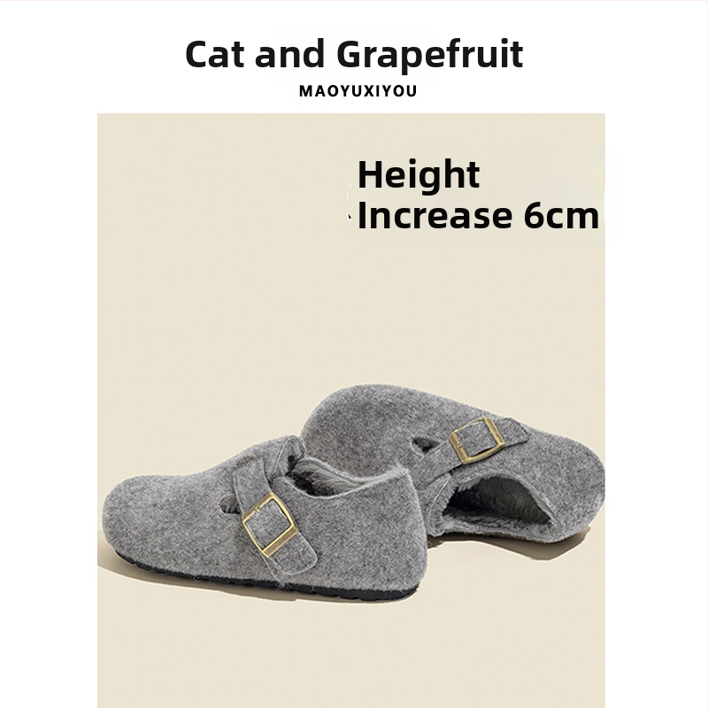 Ženské zimné topánky v štýle Birkenstock, vrchnok z vlneného materiálu, skrytý 6–8 cm podpätok, vnútorná výstelka z umelej krátkej plyše, gumová podrážka