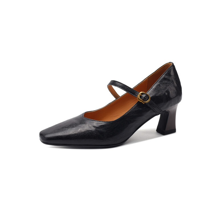 Dámske Mary Jane topánky, štvorcový nos, vršok z ovčej kože, hrubý podpätok, stredná výška podpätku 3–6 cm