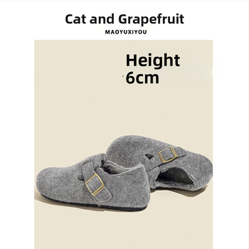 Ženské zimné topánky v štýle Birkenstock, vrchnok z vlneného materiálu, skrytý 6–8 cm podpätok, vnútorná výstelka z umelej krátkej plyše, gumová podrážka