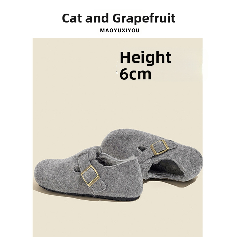 Ženské zimné topánky v štýle Birkenstock, vrchnok z vlneného materiálu, skrytý 6–8 cm podpätok, vnútorná výstelka z umelej krátkej plyše, gumová podrážka