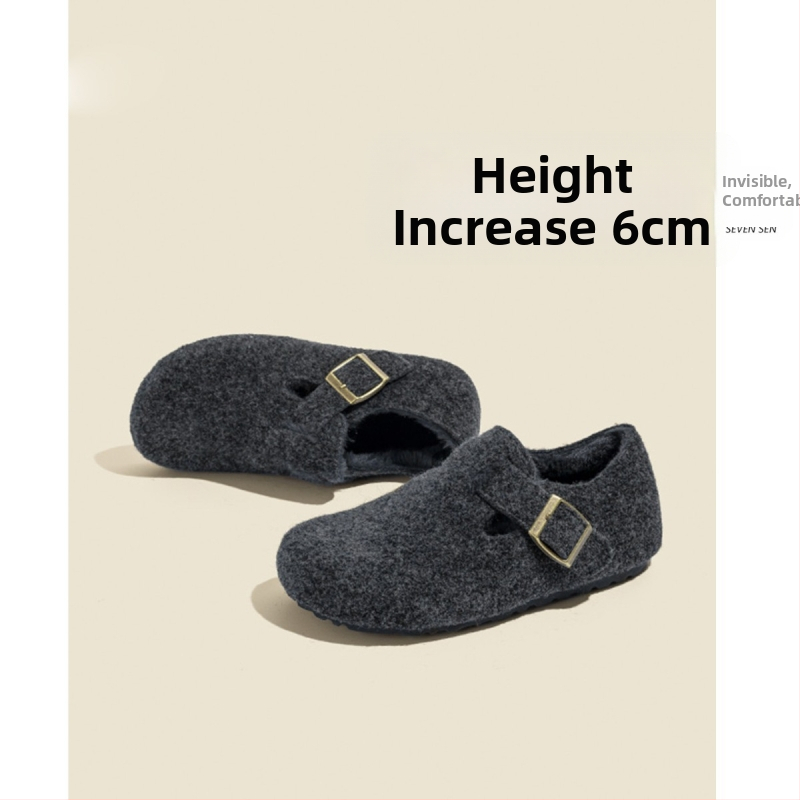 Ženské zimné topánky v štýle Birkenstock, vrchnok z vlneného materiálu, skrytý 6–8 cm podpätok, vnútorná výstelka z umelej krátkej plyše, gumová podrážka