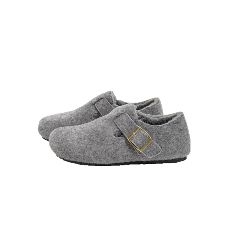 Ženské zimné topánky v štýle Birkenstock, vrchnok z vlneného materiálu, skrytý 6–8 cm podpätok, vnútorná výstelka z umelej krátkej plyše, gumová podrážka