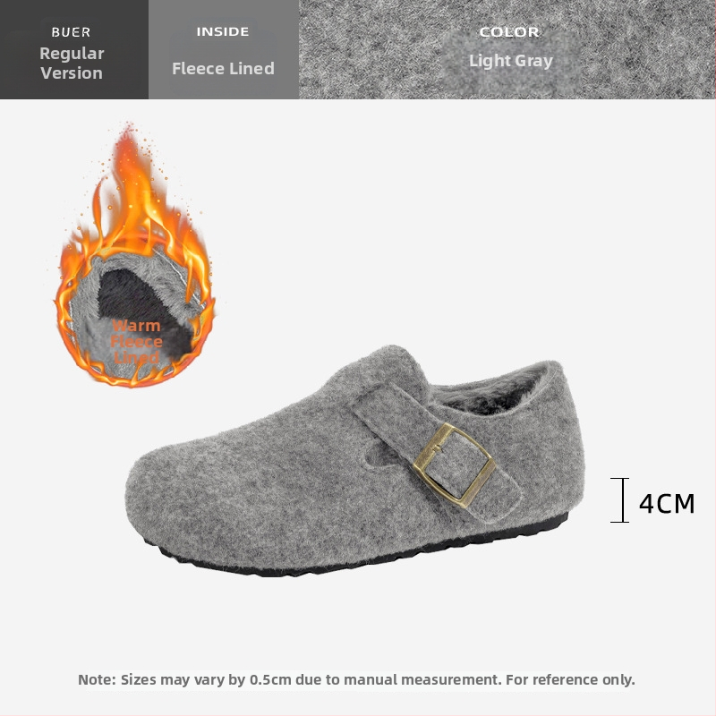 Ženské zimné topánky v štýle Birkenstock, vrchnok z vlneného materiálu, skrytý 6–8 cm podpätok, vnútorná výstelka z umelej krátkej plyše, gumová podrážka