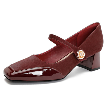 Mary Jane dámske lodičky s hranatým špičkou, 3-5 cm hrubá päta, zapínanie na suchý zips, nízky horný diel