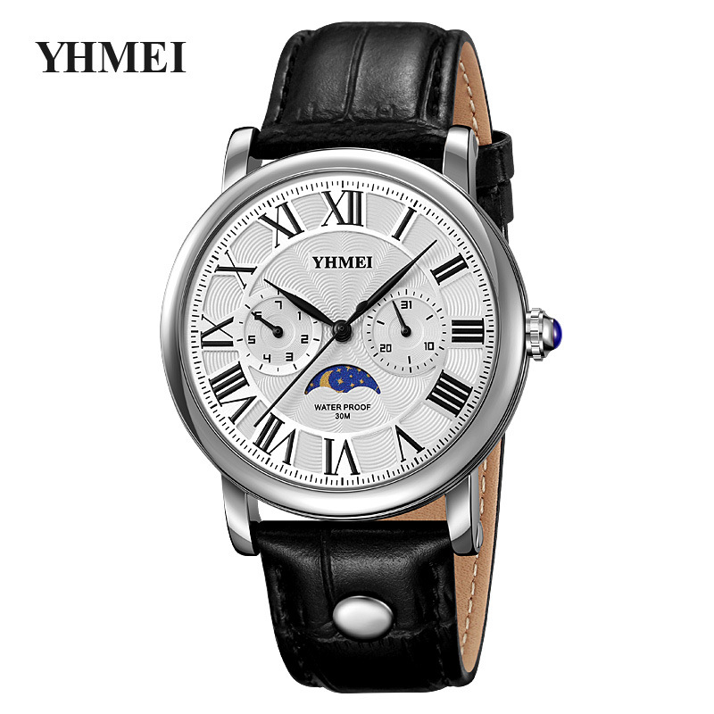 YHEMEI Mechanické pánske hodinky s rímskym ciferníkom, 42 mm priemer, odolnosť voči vode 30M, 24-hodinová indikácia