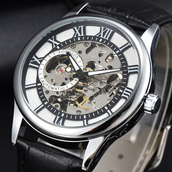 Muški mehanički sat s rimskim brojkama, promjer 41 mm, vodootporan, kožni remen od lažne kože, metalno kućište, model 8020LM