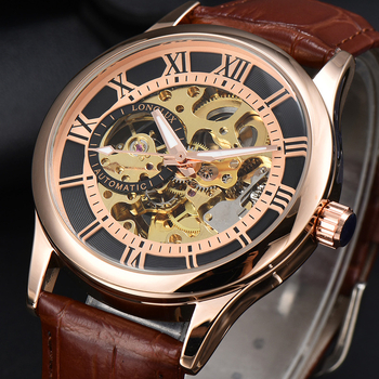 Muški mehanički sat s rimskim brojkama, promjer 41 mm, vodootporan, kožni remen od lažne kože, metalno kućište, model 8020LM