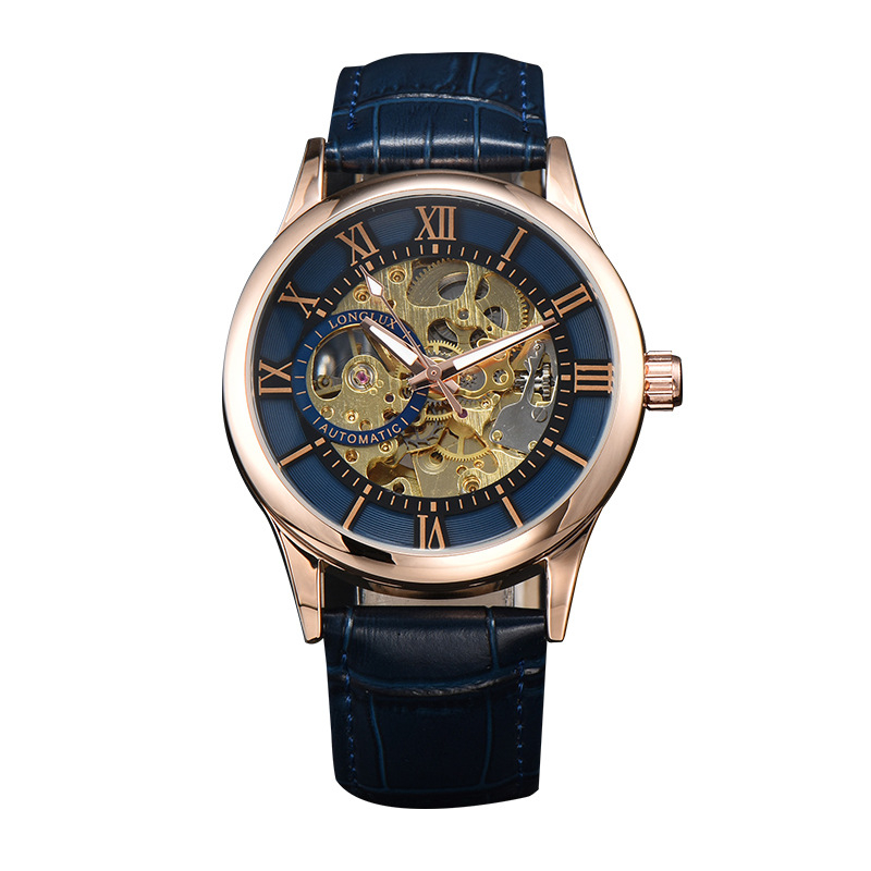 Muški mehanički sat s rimskim brojkama, promjer 41 mm, vodootporan, kožni remen od lažne kože, metalno kućište, model 8020LM