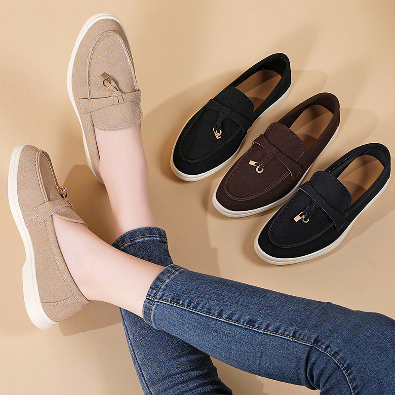 Ženske loafers s okruglim nosom, gornji materijal: super fiber, ulošak PU, potplat TPR, niski potpetice 1–3 cm