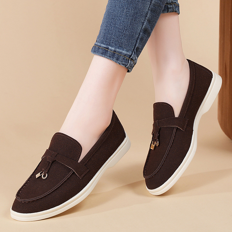 Ženske loafers s okruglim nosom, gornji materijal: super fiber, ulošak PU, potplat TPR, niski potpetice 1–3 cm