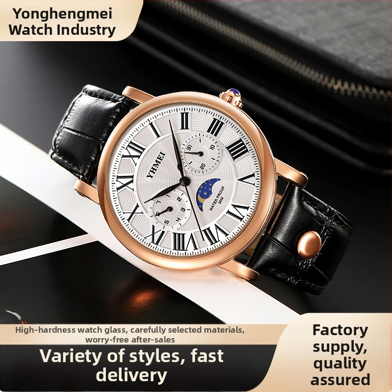 YHEMEI Mechanické pánske hodinky s rímskym ciferníkom, 42 mm priemer, odolnosť voči vode 30M, 24-hodinová indikácia
