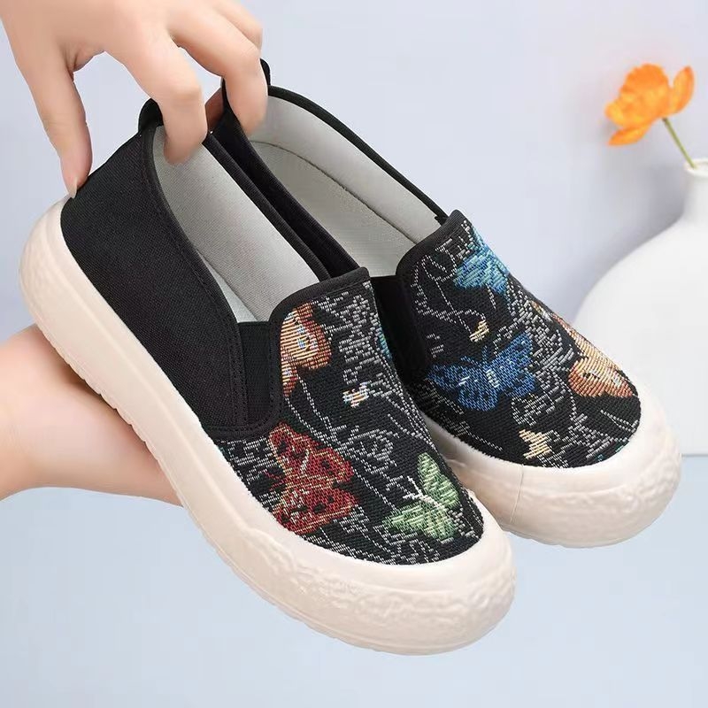Dámske rybárske topánky z plátna, denný štýl, slip-on, nízka päta 1–3 cm, PVC podrážka