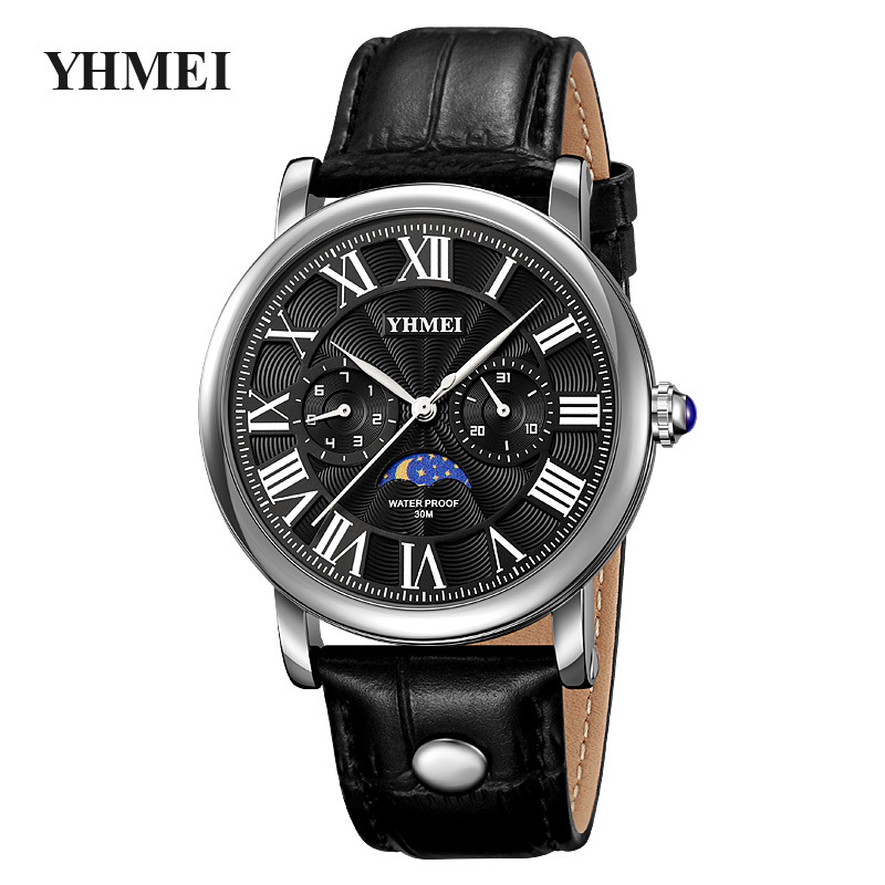 YHEMEI Mechanické pánske hodinky s rímskym ciferníkom, 42 mm priemer, odolnosť voči vode 30M, 24-hodinová indikácia