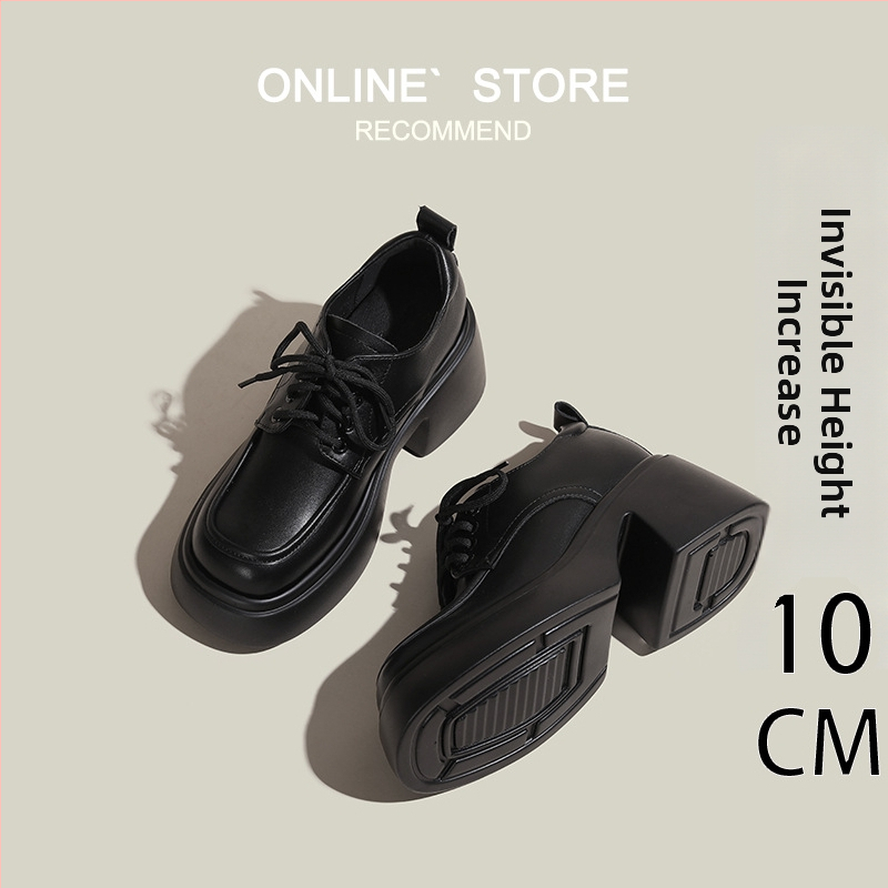 Dámske loafers s vnútorným zvýšením 10 cm – hrubá podrážka, britský štýl (vnútorné zvýšenie 10 cm; výška päty 6–8 cm; materiál topu: Super fiber; materiál podrážky: PU; nízka členka)
