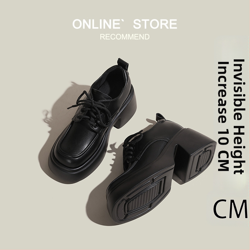 Dámske loafers s vnútorným zvýšením 10 cm – hrubá podrážka, britský štýl (vnútorné zvýšenie 10 cm; výška päty 6–8 cm; materiál topu: Super fiber; materiál podrážky: PU; nízka členka)