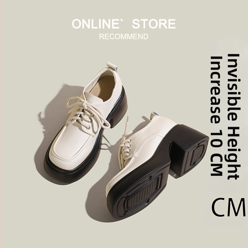 Dámske loafers s vnútorným zvýšením 10 cm – hrubá podrážka, britský štýl (vnútorné zvýšenie 10 cm; výška päty 6–8 cm; materiál topu: Super fiber; materiál podrážky: PU; nízka členka)
