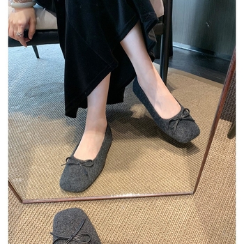 Ženske balerinke s pahuljastim gornjim dijelom, slip-on, okrugli nos, gumeni potplat, visina pete 3-5 cm