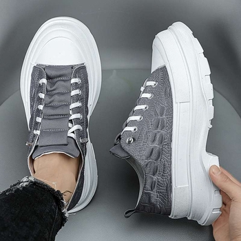 Pantofi sport din canvas pentru bărbați, slip-on, talpă groasă pentru înălțare, căptușeală din plasă respirabilă, închidere cu bandă elastică