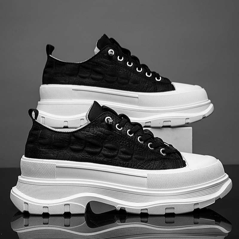 Pantofi sport din canvas pentru bărbați, slip-on, talpă groasă pentru înălțare, căptușeală din plasă respirabilă, închidere cu bandă elastică