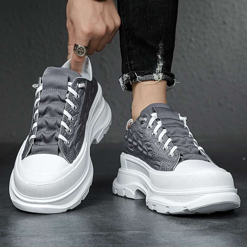 Pantofi sport din canvas pentru bărbați, slip-on, talpă groasă pentru înălțare, căptușeală din plasă respirabilă, închidere cu bandă elastică