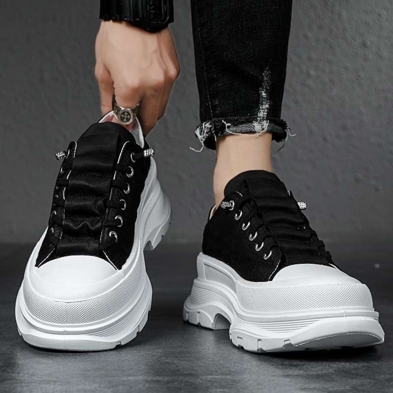 Pantofi sport din canvas pentru bărbați, slip-on, talpă groasă pentru înălțare, căptușeală din plasă respirabilă, închidere cu bandă elastică