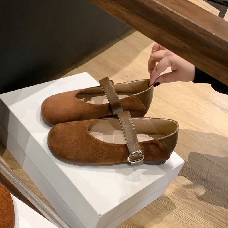 Leopard mintás Mary Jane lapos talpú cipő csattal — kerek orr, felsőrész: Super Fiber, alacsony sarkú