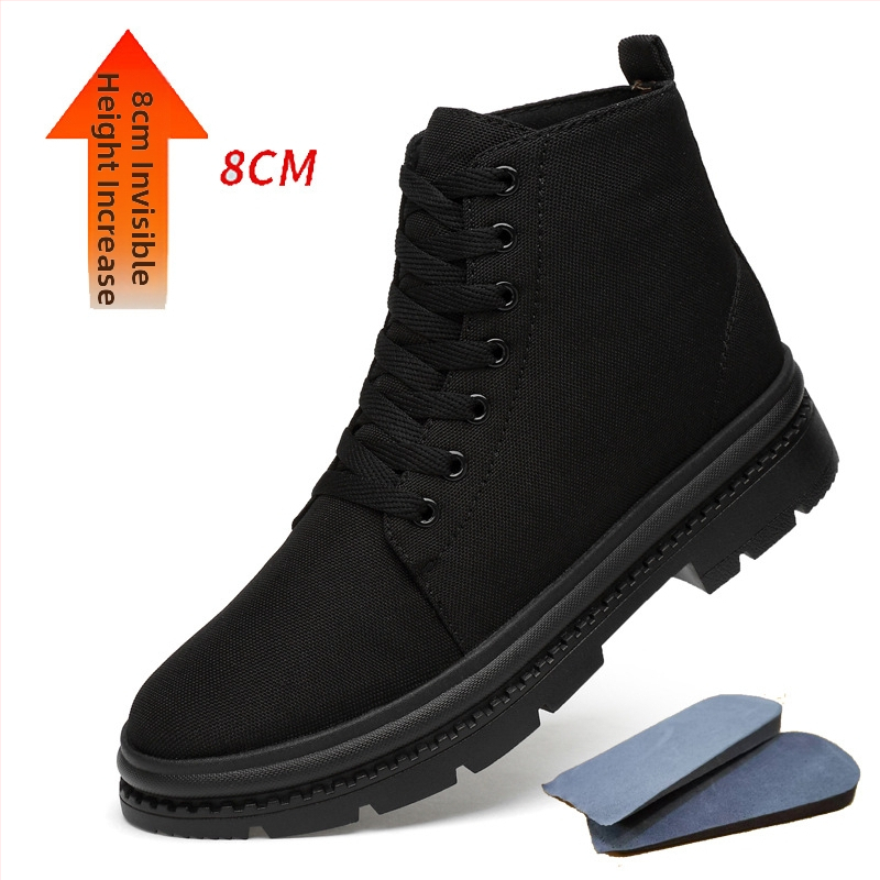 Vīriešu skateboard čības, kanvas augšdaļa, pildīta iekšpusē, iekšējais augstuma palielinājums 8 cm, gumijas zole