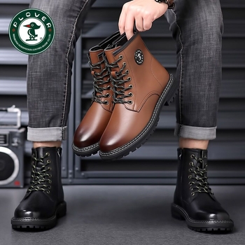 Ghete Martin pentru bărbați din piele split, talpă din cauciuc, căptușeală fleece/velur, fermoar lateral, model de iarnă