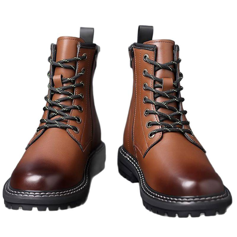 Ghete Martin pentru bărbați din piele split, talpă din cauciuc, căptușeală fleece/velur, fermoar lateral, model de iarnă