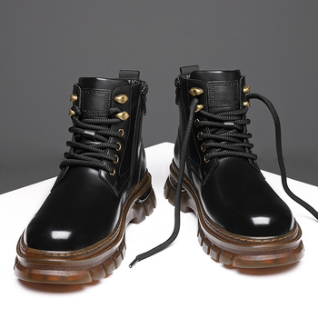 Martin Boots - Muške visoke čizme od mikrovlaknastog kože, unutarnji dio s umjetnim krznom, PVC potplat, niski potpetica 1-3 cm