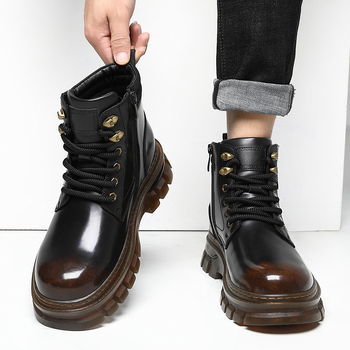 Martin Boots - Muške visoke čizme od mikrovlaknastog kože, unutarnji dio s umjetnim krznom, PVC potplat, niski potpetica 1-3 cm