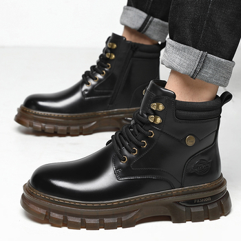 Martin Boots - Muške visoke čizme od mikrovlaknastog kože, unutarnji dio s umjetnim krznom, PVC potplat, niski potpetica 1-3 cm
