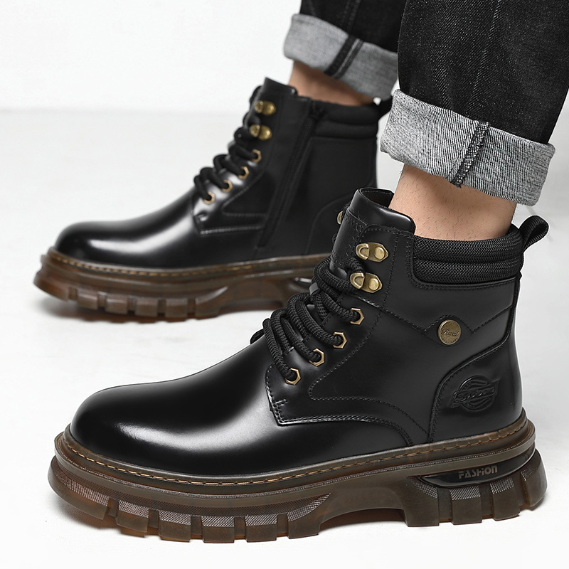 Martin Boots - Muške visoke čizme od mikrovlaknastog kože, unutarnji dio s umjetnim krznom, PVC potplat, niski potpetica 1-3 cm